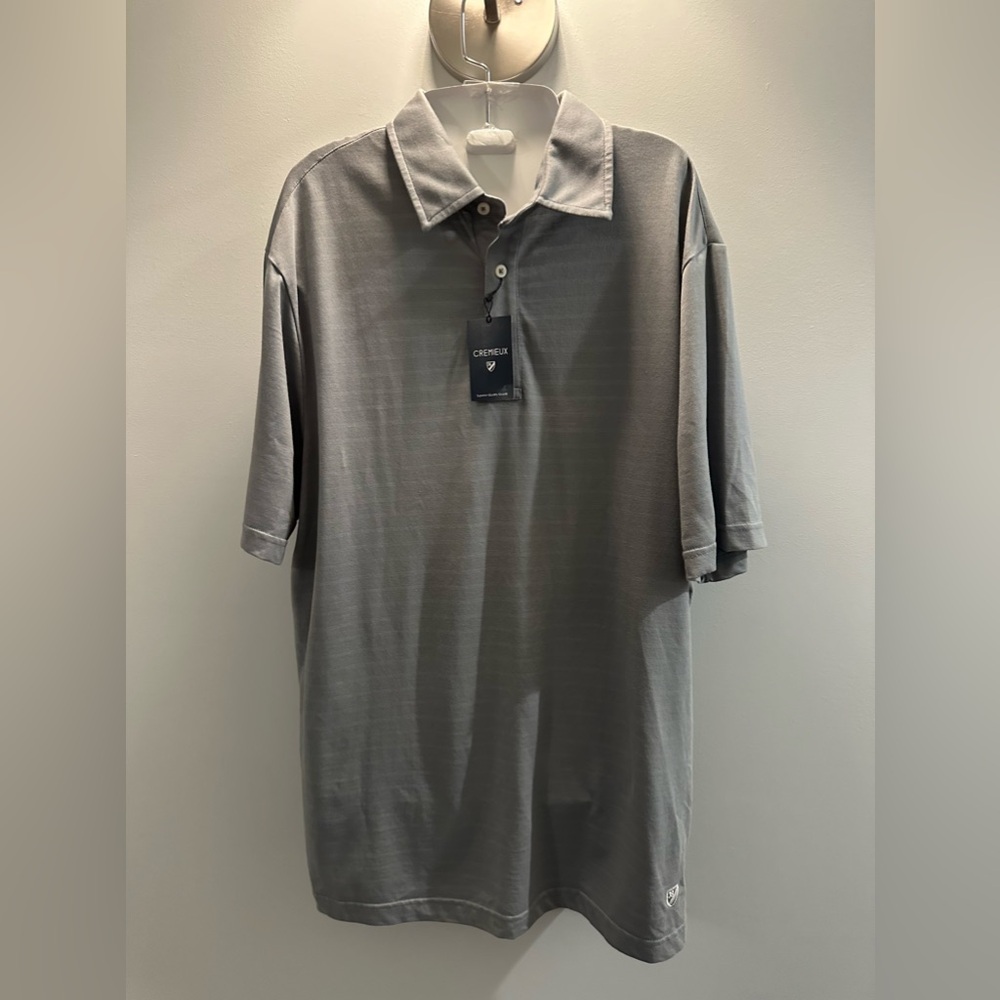 Cremieux Supima Cotton Gray with white stripe polo short sleeve shirt